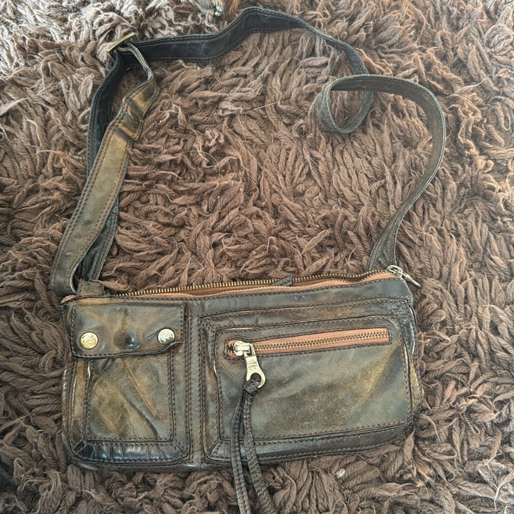 Anthropologie bag rustic organic brown distressed leather crossbody bag